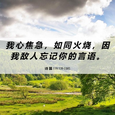 Picture 06 - 诗 篇 119:139 CUVS - 我 心 焦 急 ， 如 同 火 烧 ， 因 我 - Bible Verse Picture