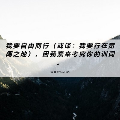 Picture 06 - 诗 篇 119:45 CUVS - 我 要 自 由 而 行 （ 或 译 ： 我 要 - Bible Verse Picture