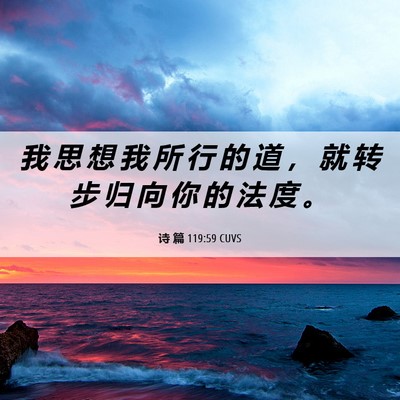 Picture 06 - 诗 篇 119:59 CUVS - 我 思 想 我 所 行 的 道 ， 就 转 步 - Bible Verse Picture