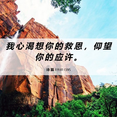 Picture 06 - 诗 篇 119:81 CUVS - 我 心 渴 想 你 的 救 恩 ， 仰 望 你 - Bible Verse Picture