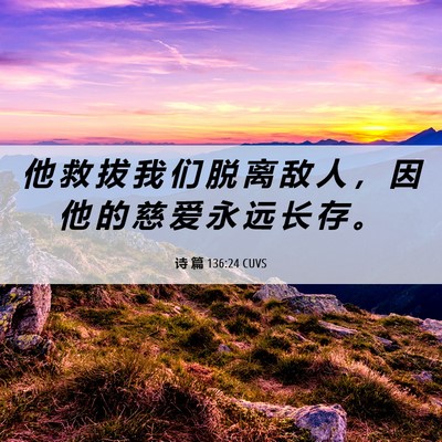 Picture 06 - 诗 篇 136:24 CUVS - 他 救 拔 我 们 脱 离 敌 人 ， 因 他 - Bible Verse Picture
