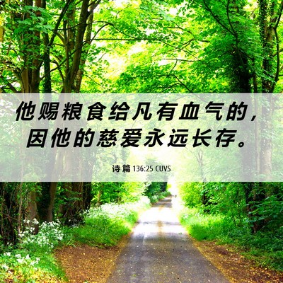 Picture 06 - 诗 篇 136:25 CUVS - 他 赐 粮 食 给 凡 有 血 气 的 ， 因 - Bible Verse Picture
