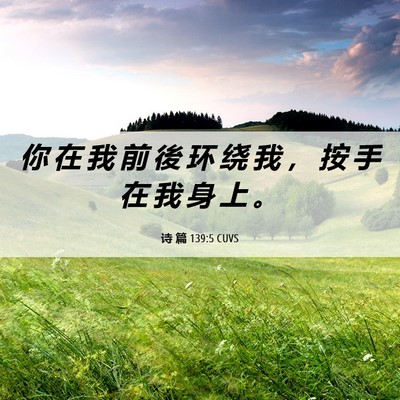 Picture 06 - 诗 篇 139:5 CUVS - 你 在 我 前 後 环 绕 我 ， 按 手 在 - Bible Verse Picture