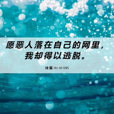 Picture 06 - 诗 篇 141:10 CUVS - 愿 恶 人 落 在 自 己 的 网 里 ， 我 - Bible Verse Picture