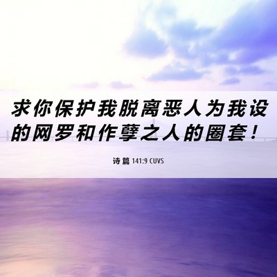Picture 06 - 诗 篇 141:9 CUVS - 求 你 保 护 我 脱 离 恶 人 为 我 设 - Bible Verse Picture