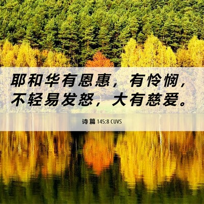 Picture 06 - 诗 篇 145:8 CUVS - 耶 和 华 有 恩 惠 ， 有 怜 悯 ， 不 - Bible Verse Picture