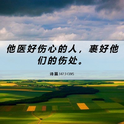 Picture 06 - 诗 篇 147:3 CUVS - 他 医 好 伤 心 的 人 ， 裹 好 他 们 - Bible Verse Picture