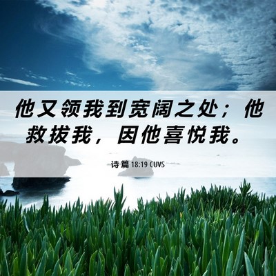 Picture 06 - 诗 篇 18:19 CUVS - 他 又 领 我 到 宽 阔 之 处 ； 他 救 - Bible Verse Picture