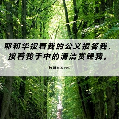 Picture 06 - 诗 篇 18:20 CUVS - 耶 和 华 按 着 我 的 公 义 报 答 我 - Bible Verse Picture