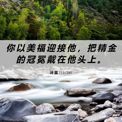 Picture 06 - 诗 篇 21:3 CUVS - 你 以 美 福 迎 接 他 ， 把 精 金 的 - Bible Verse Picture