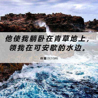 Picture 06 - 诗 篇 23:2 CUVS - 他 使 我 躺 卧 在 青 草 地 上 ， 领 - Bible Verse Picture