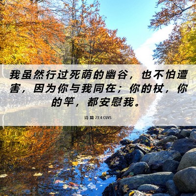 Picture 06 - 诗 篇 23:4 CUVS - 我 虽 然 行 过 死 荫 的 幽 谷 ， 也 - Bible Verse Picture