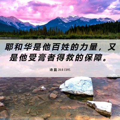 Picture 06 - 诗 篇 28:8 CUVS - 耶 和 华 是 他 百 姓 的 力 量 ， 又 - Bible Verse Picture