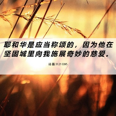 Picture 06 - 诗 篇 31:21 CUVS - 耶 和 华 是 应 当 称 颂 的 ， 因 为 - Bible Verse Picture