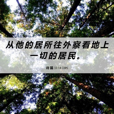 Picture 06 - 诗 篇 33:14 CUVS - 从 他 的 居 所 往 外 察 看 地 上 一 - Bible Verse Picture