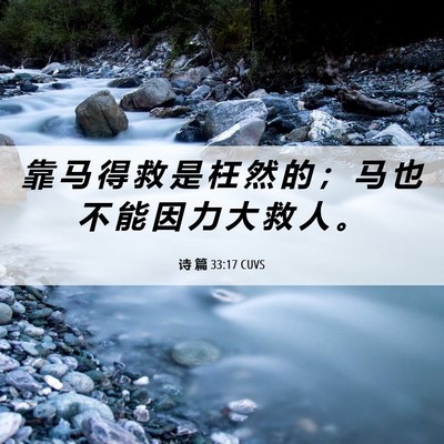 Picture 06 - 诗 篇 33:17 CUVS - 靠 马 得 救 是 枉 然 的 ； 马 也 不 - Bible Verse Picture
