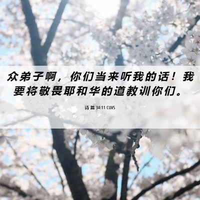 Picture 06 - 诗 篇 34:11 CUVS - 众 弟 子 啊 ， 你 们 当 来 听 我 的 - Bible Verse Picture