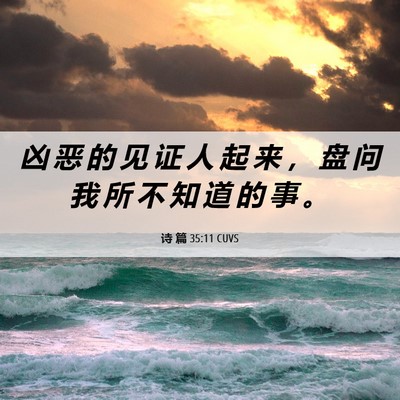 Picture 06 - 诗 篇 35:11 CUVS - 凶 恶 的 见 证 人 起 来 ， 盘 问 我 - Bible Verse Picture