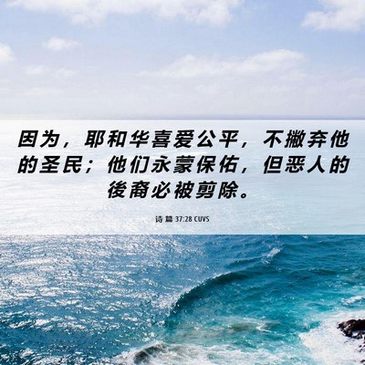 Picture 06 - 诗 篇 37:28 CUVS - 因 为 ， 耶 和 华 喜 爱 公 平 ， 不 - Bible Verse Picture