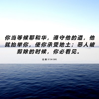 Picture 06 - 诗 篇 37:34 CUVS - 你 当 等 候 耶 和 华 ， 遵 守 他 的 - Bible Verse Picture
