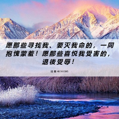 Picture 06 - 诗 篇 40:14 CUVS - 愿 那 些 寻 找 我 、 要 灭 我 命 的 - Bible Verse Picture