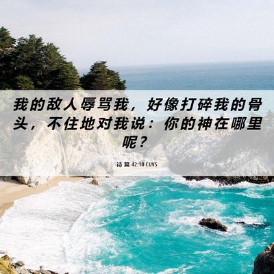 Picture 06 - 诗 篇 42:10 CUVS - 我 的 敌 人 辱 骂 我 ， 好 像 打 碎 - Bible Verse Picture