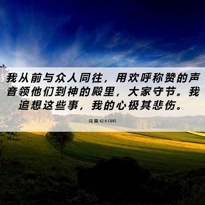Picture 06 - 诗 篇 42:4 CUVS - 我 从 前 与 众 人 同 往 ， 用 欢 呼 - Bible Verse Picture