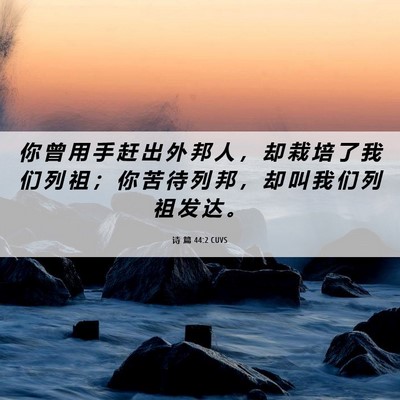 Picture 06 - 诗 篇 44:2 CUVS - 你 曾 用 手 赶 出 外 邦 人 ， 却 栽 - Bible Verse Picture