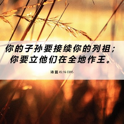 Picture 06 - 诗 篇 45:16 CUVS - 你 的 子 孙 要 接 续 你 的 列 祖 ； - Bible Verse Picture