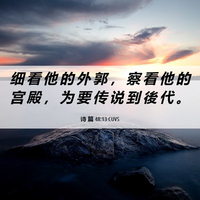 Picture 06 - 诗 篇 48:13 CUVS - 细 看 他 的 外 郭 ， 察 看 他 的 宫 - Bible Verse Picture