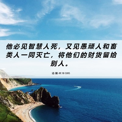 Picture 06 - 诗 篇 49:10 CUVS - 他 必 见 智 慧 人 死 ， 又 见 愚 顽 - Bible Verse Picture