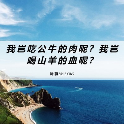 Picture 06 - 诗 篇 50:13 CUVS - 我 岂 吃 公 牛 的 肉 呢 ？ 我 岂 喝 - Bible Verse Picture