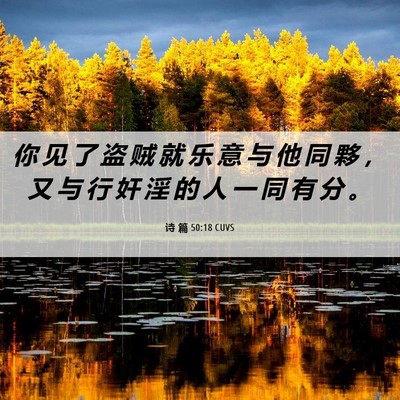 Picture 06 - 诗 篇 50:18 CUVS - 你 见 了 盗 贼 就 乐 意 与 他 同 夥 - Bible Verse Picture