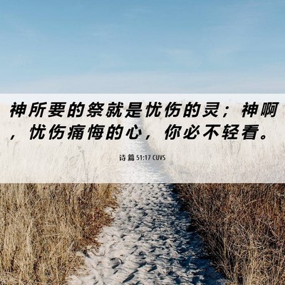 Picture 06 - 诗 篇 51:17 CUVS - 神 所 要 的 祭 就 是 忧 伤 的 灵 ； - Bible Verse Picture