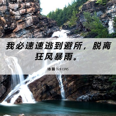 Picture 06 - 诗 篇 55:8 CUVS - 我 必 速 速 逃 到 避 所 ， 脱 离 狂 - Bible Verse Picture