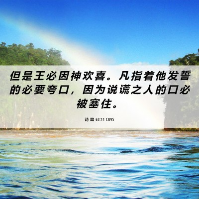 Picture 06 - 诗 篇 63:11 CUVS - 但 是 王 必 因 神 欢 喜 。 凡 指 着 - Bible Verse Picture