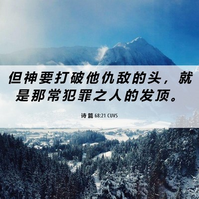 Picture 06 - 诗 篇 68:21 CUVS - 但 神 要 打 破 他 仇 敌 的 头 ， 就 - Bible Verse Picture