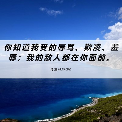 Picture 06 - 诗 篇 69:19 CUVS - 你 知 道 我 受 的 辱 骂 、 欺 凌 、 - Bible Verse Picture