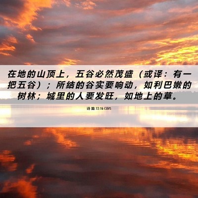 Picture 06 - 诗 篇 72:16 CUVS - 在 地 的 山 顶 上 ， 五 谷 必 然 茂 - Bible Verse Picture