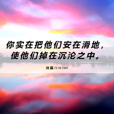 Picture 06 - 诗 篇 73:18 CUVS - 你 实 在 把 他 们 安 在 滑 地 ， 使 - Bible Verse Picture