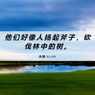 Picture 06 - 诗 篇 74:5 CUVS - 他 们 好 像 人 扬 起 斧 子 ， 砍 伐 - Bible Verse Picture