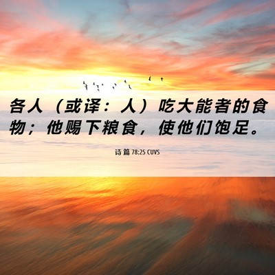 Picture 06 - 诗 篇 78:25 CUVS - 各 人 （ 或 译 ： 人 ） 吃 大 能 者 - Bible Verse Picture