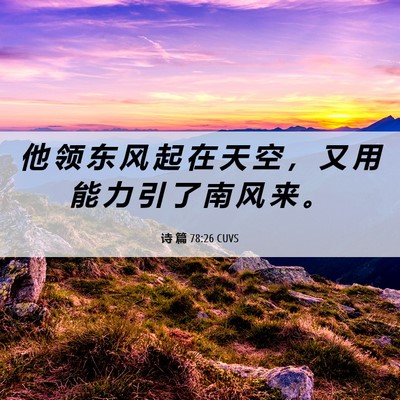 Picture 06 - 诗 篇 78:26 CUVS - 他 领 东 风 起 在 天 空 ， 又 用 能 - Bible Verse Picture