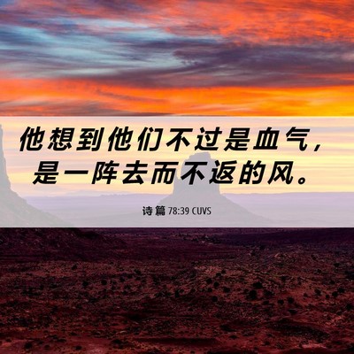Picture 06 - 诗 篇 78:39 CUVS - 他 想 到 他 们 不 过 是 血 气 ， 是 - Bible Verse Picture