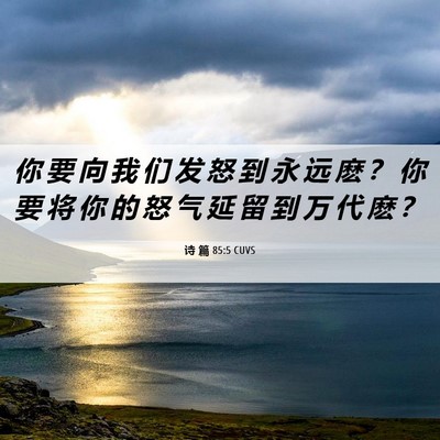 Picture 06 - 诗 篇 85:5 CUVS - 你 要 向 我 们 发 怒 到 永 远 麽 ？ - Bible Verse Picture