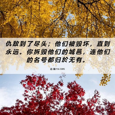 Picture 06 - 诗 篇 9:6 CUVS - 仇 敌 到 了 尽 头 ； 他 们 被 毁 坏 - Bible Verse Picture
