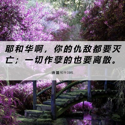 Picture 06 - 诗 篇 92:9 CUVS - 耶 和 华 啊 ， 你 的 仇 敌 都 要 灭 - Bible Verse Picture