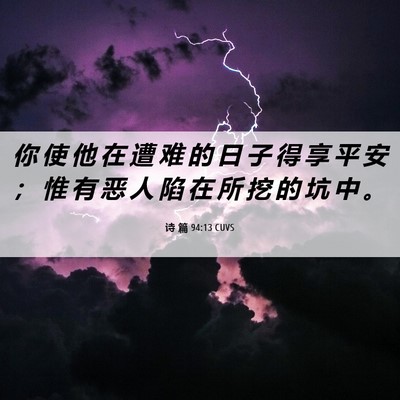 Picture 06 - 诗 篇 94:13 CUVS - 你 使 他 在 遭 难 的 日 子 得 享 平 - Bible Verse Picture
