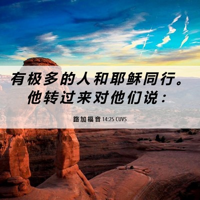 Picture 06 - 路 加 福 音 14:25 CUVS - 有 极 多 的 人 和 耶 稣 同 行 。 他 - Bible Verse Picture