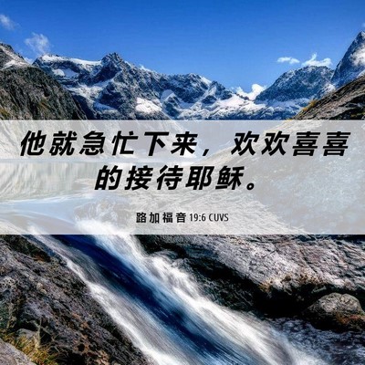 Picture 06 - 路 加 福 音 19:6 CUVS - 他 就 急 忙 下 来 ， 欢 欢 喜 喜 的 - Bible Verse Picture